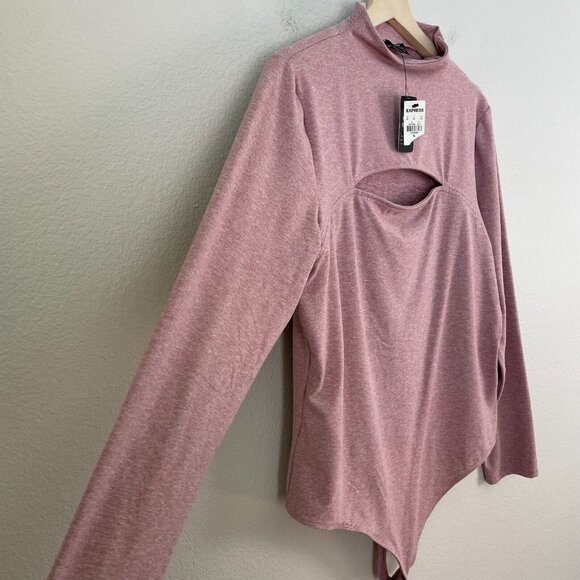 NEW $64 Express Body Contour Womens XL Pink Mock Neck Cutout Bodysuit Top - Picture 6 of 9